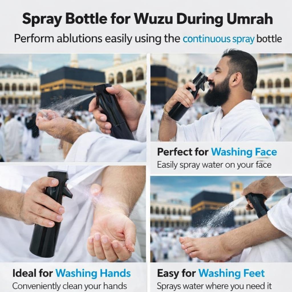 Premium7 piece Combo Hajj and Umrah Kit for MEN with waist Belt Bag, Prayer Mat, Shoe Bag, Wuzu Spray Bottle, Finger Counter, Dua Cards and Halal Soap