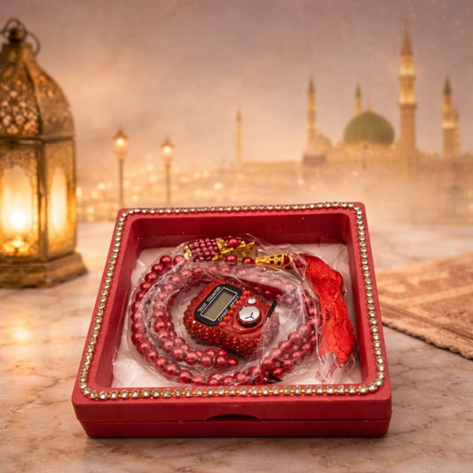 Premium Islamic Prayer Beads Tasbih Set, with Digital Finger Counter Beads Tasbih Set|Umrah Hadiya|Bridal Gift
