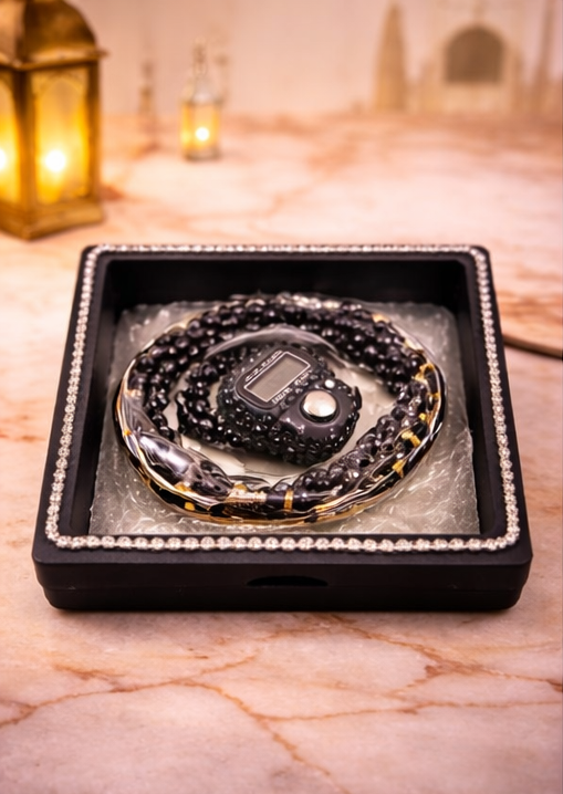Premium Islamic Prayer Beads Tasbih Set, with Digital Finger Counter Beads Tasbih Set|Umrah Hadiya|Bridal Gift